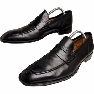 Men's Black Leather Penny Loafers Square Toe Dress Shoes Italy 11